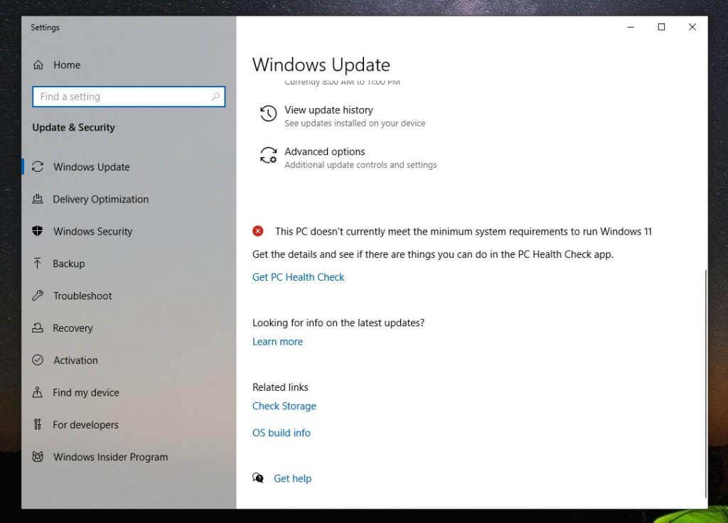 Installing Windows 11 on an unsupported PC disables updates