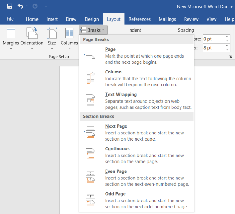 How To Insert A Section Break In A Table In Word