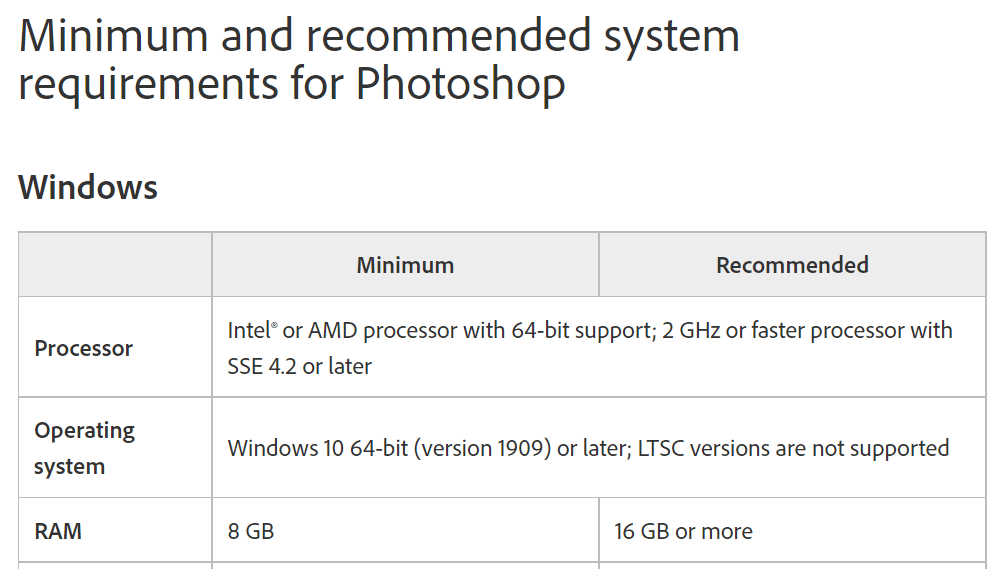 adobe photoshop 2022 requirements