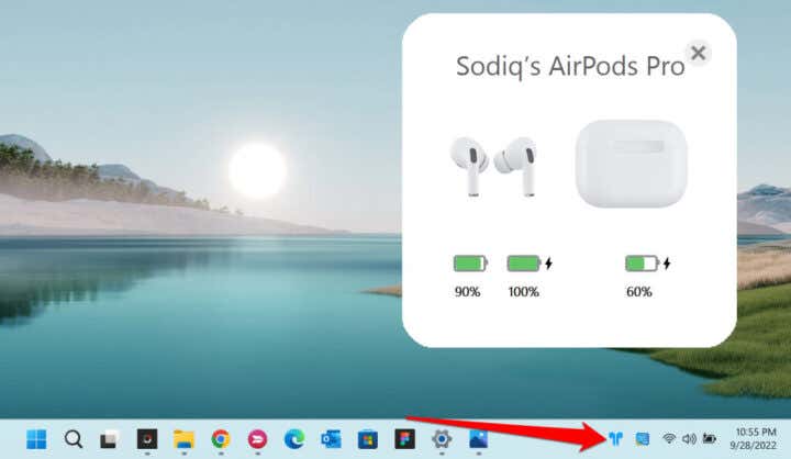 airpods pro windows 10 battery status