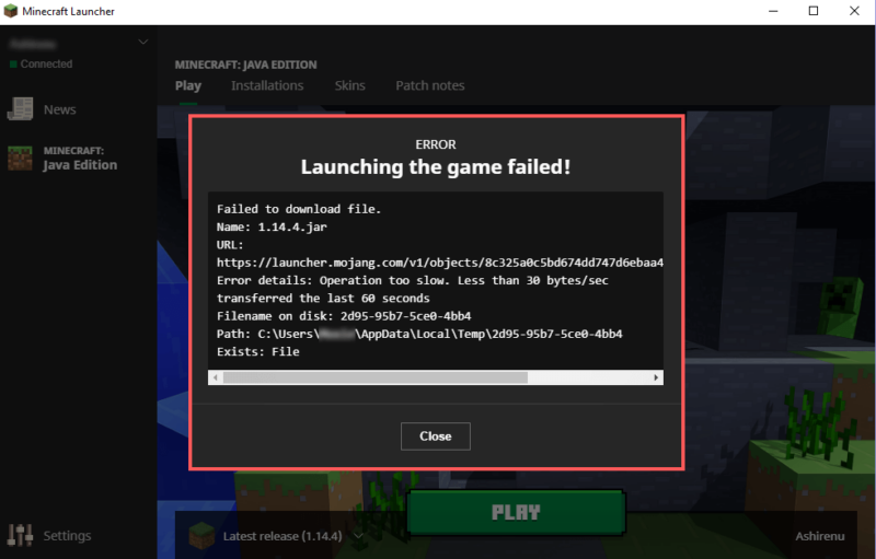 failed to download file minecraft mac