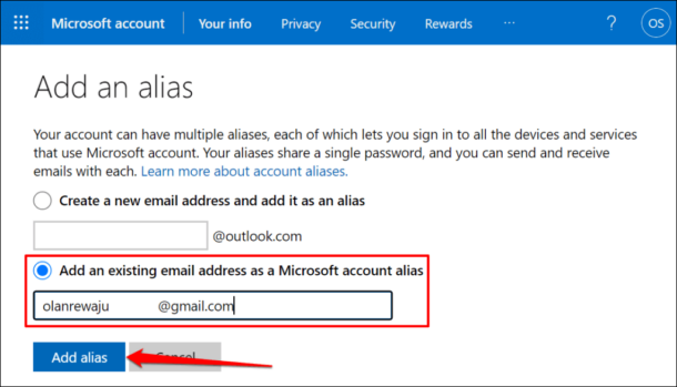how to change microsoft account email to a unique email