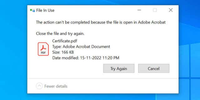 action cannot be completed file is open in windows event log