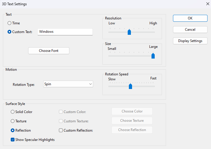 Some screen savers offer additional settings you can configure