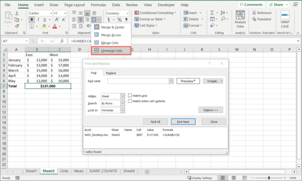 4 Ways to Unmerge Cells in Microsoft Excel