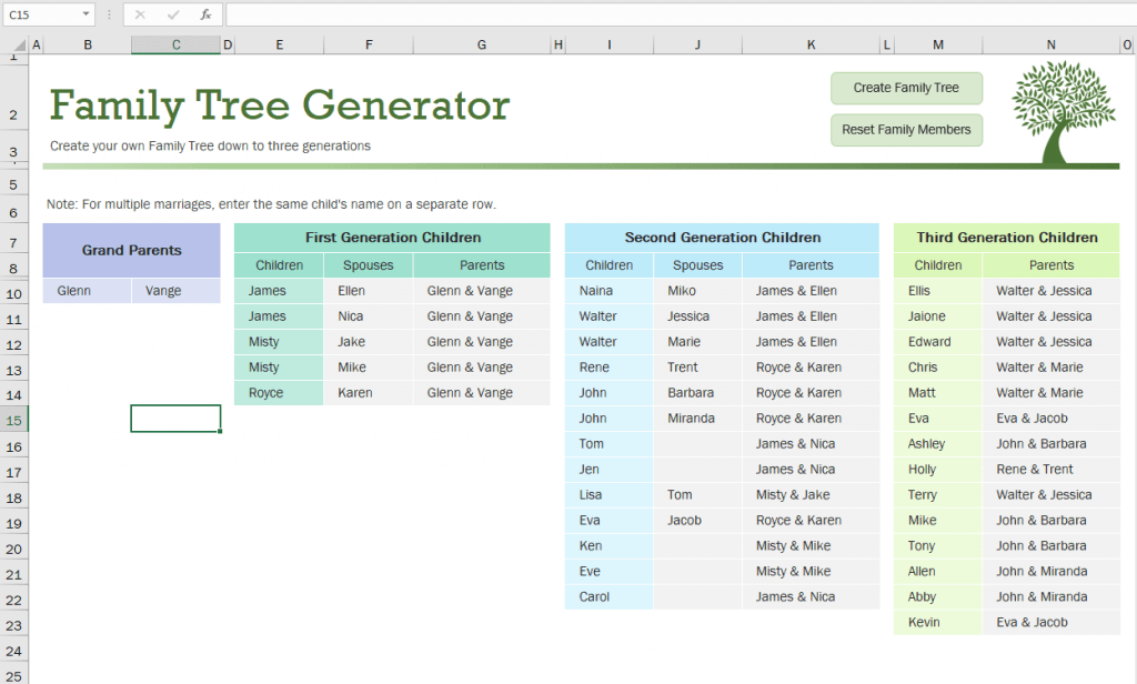 excel family tree template