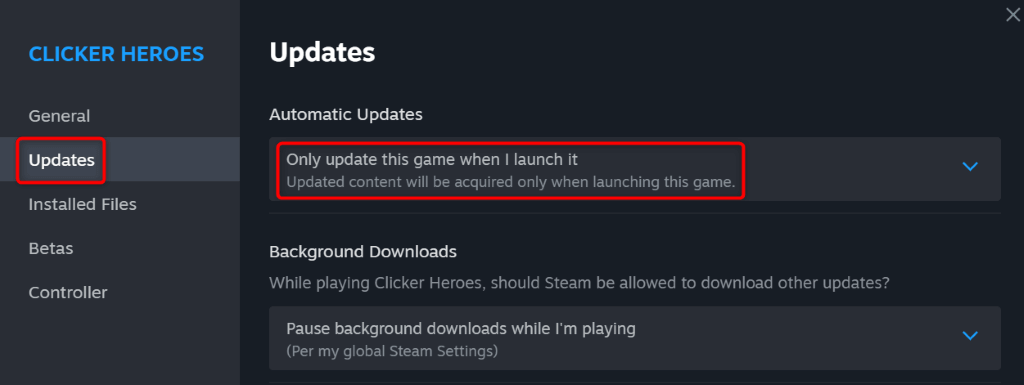 turning off updates in steam