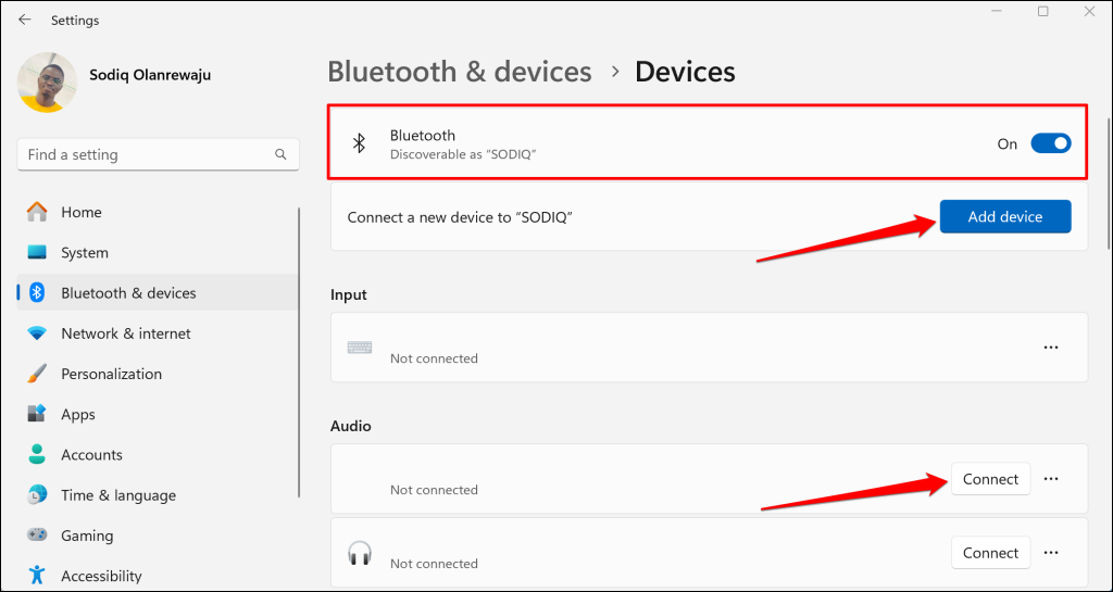 Windows 11 Bluetooth and devices settings menu