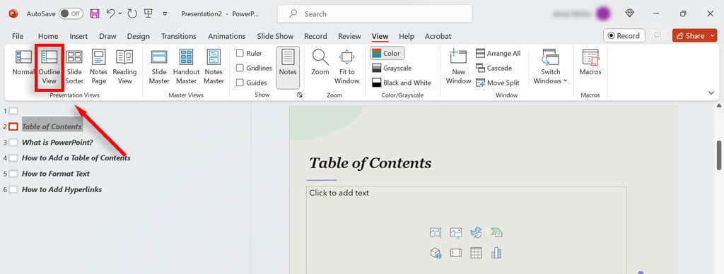 How to Create a Table of Contents in PowerPoint image 3