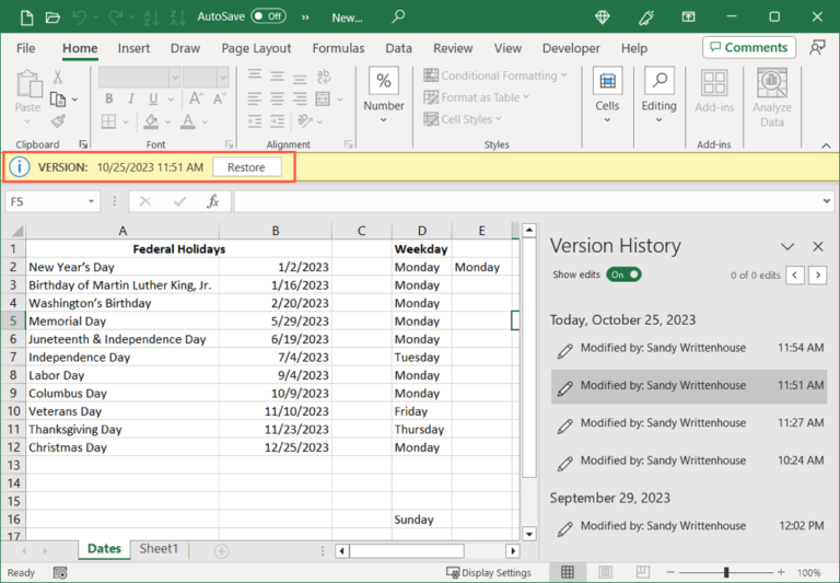 How To View Excel Files Version History (And Restore Previous Versions)