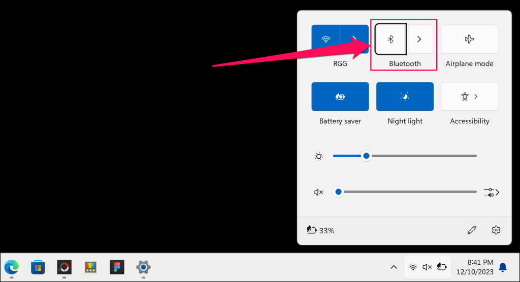 Bluetooth in Windows Action Center