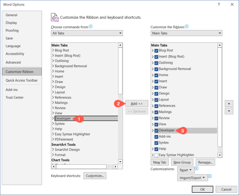 How to Add and Show the Developer Tab in Microsoft Word