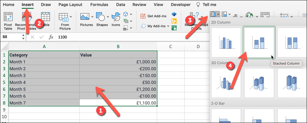 How to Create a Waterfall Chart in Microsoft Excel image 6