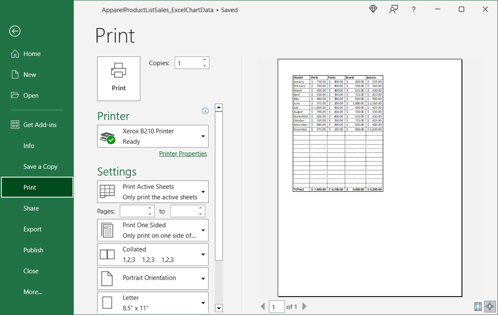 Print preview with gridlines
