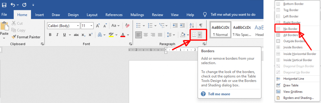 Removing paragraph borders in Microsoft Word.