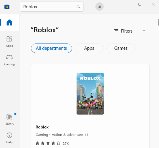 Search Roblox in Microsoft Store