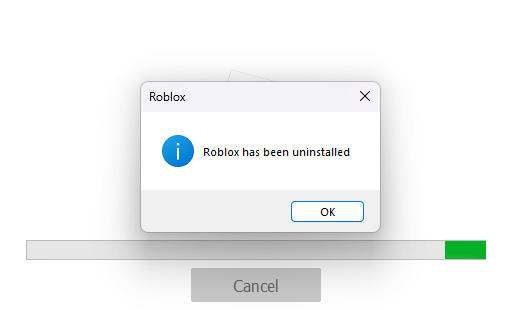 Roblox uninstalled message