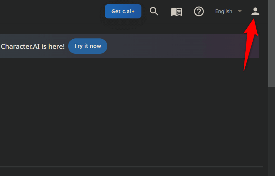 The profile menu icon highlighted on Character.ai.