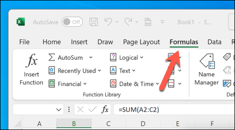 The Formulas tab in Excel