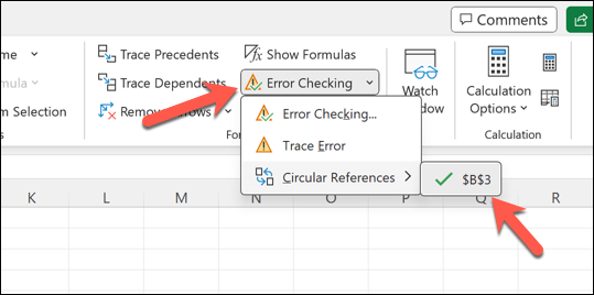 Click Error checking > Circular References to view the circular references in your spreadsheet.