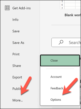 Press File > Options to open Excel options