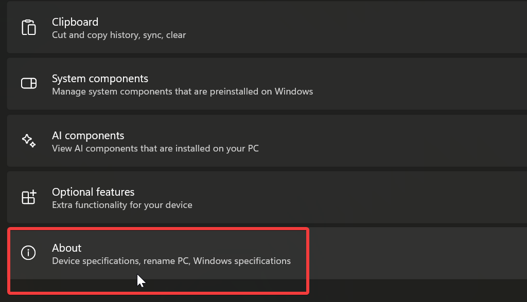 windows settings about