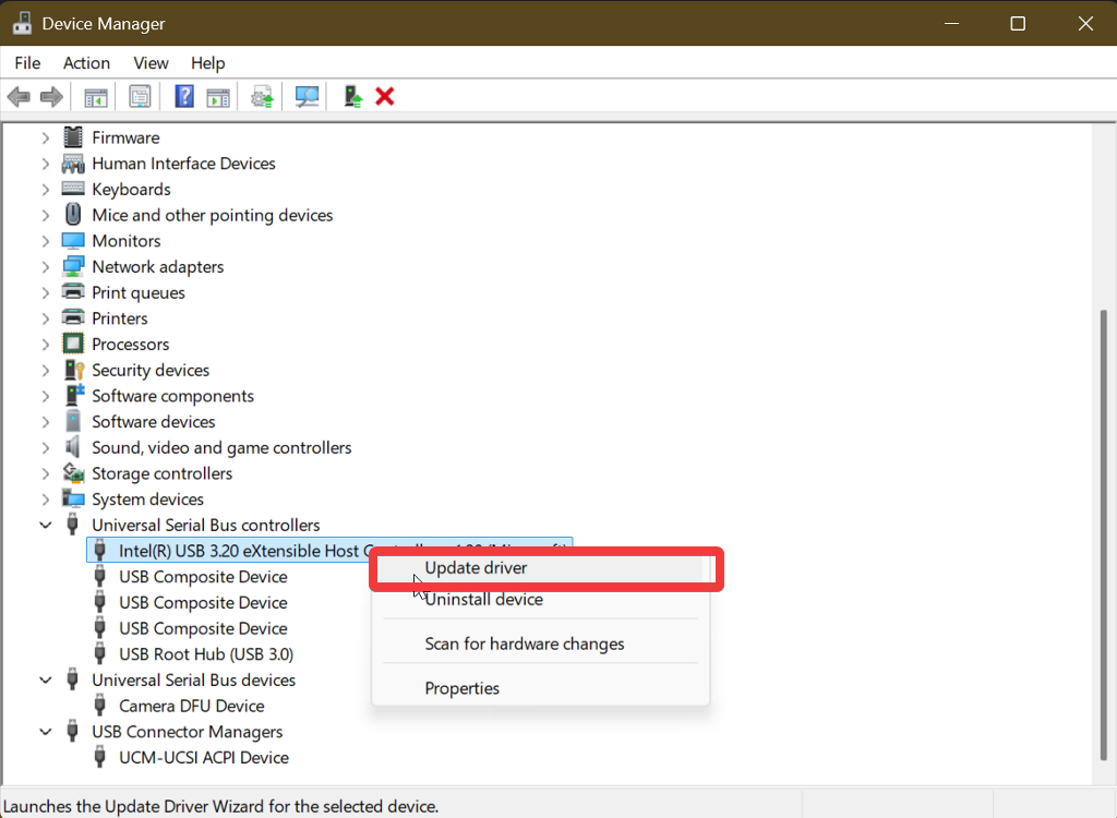 update driver for universal serial buss controllers