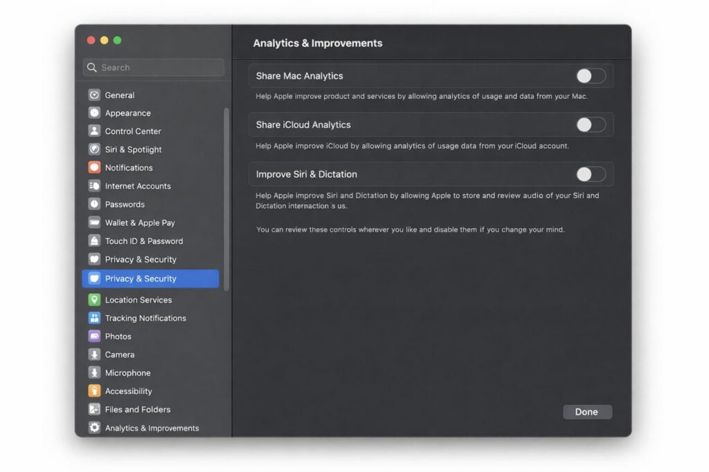 Disable Excessive Analytics & Data Sharing on macOS