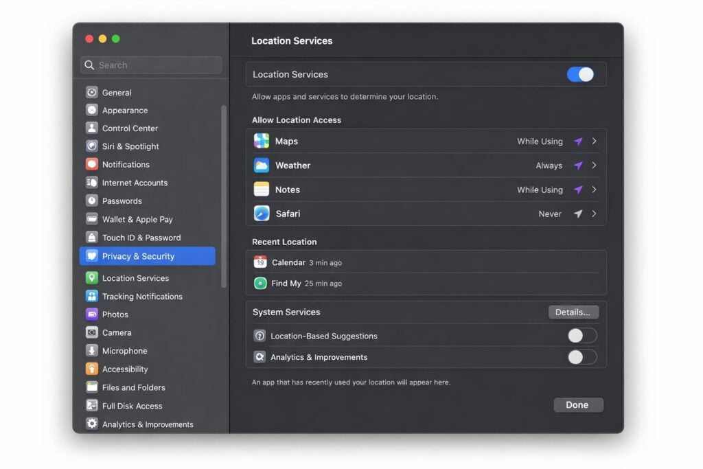 Lock Down Location Services in macOS