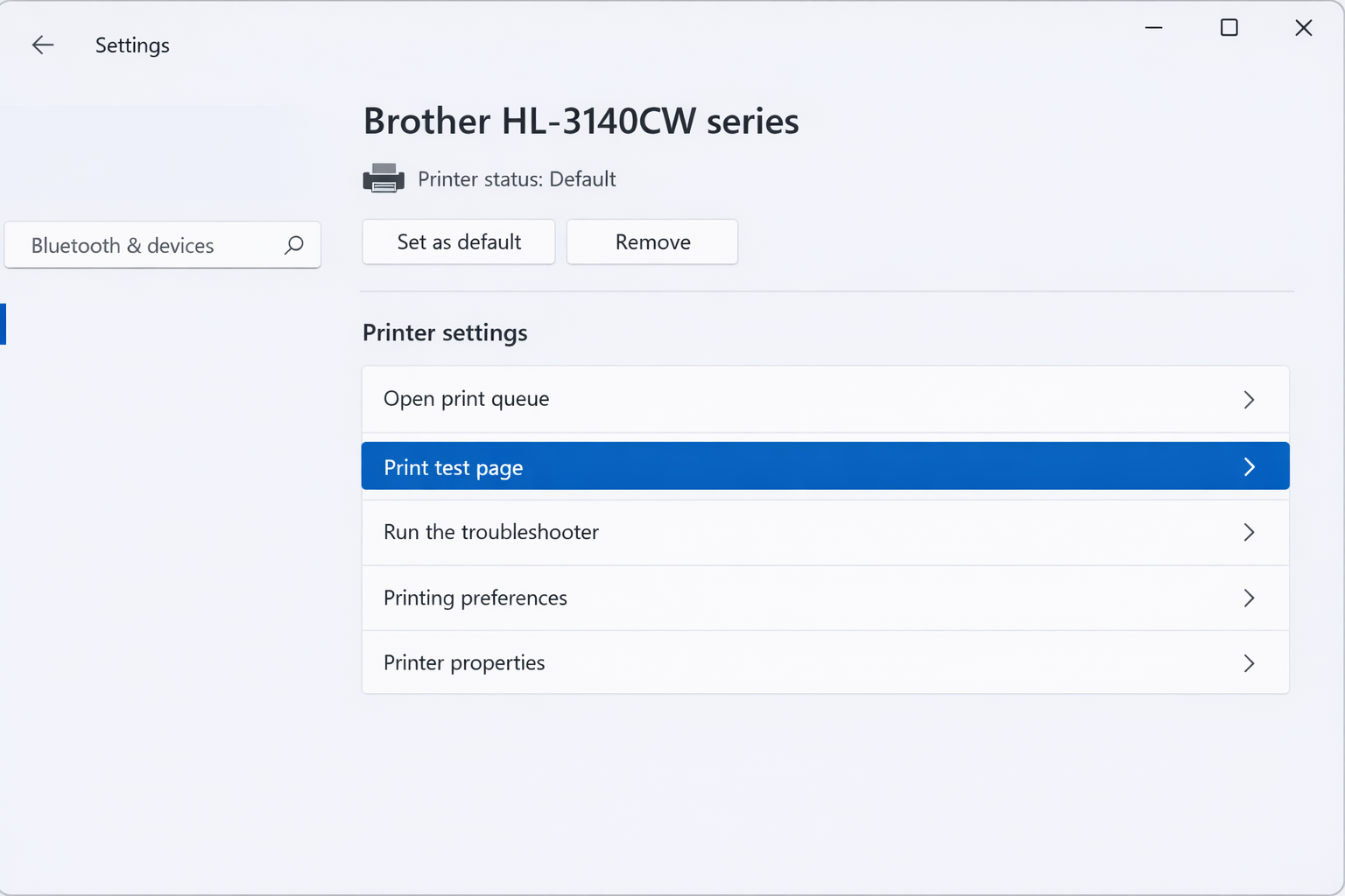 Windows 11 printer detail page showing the 