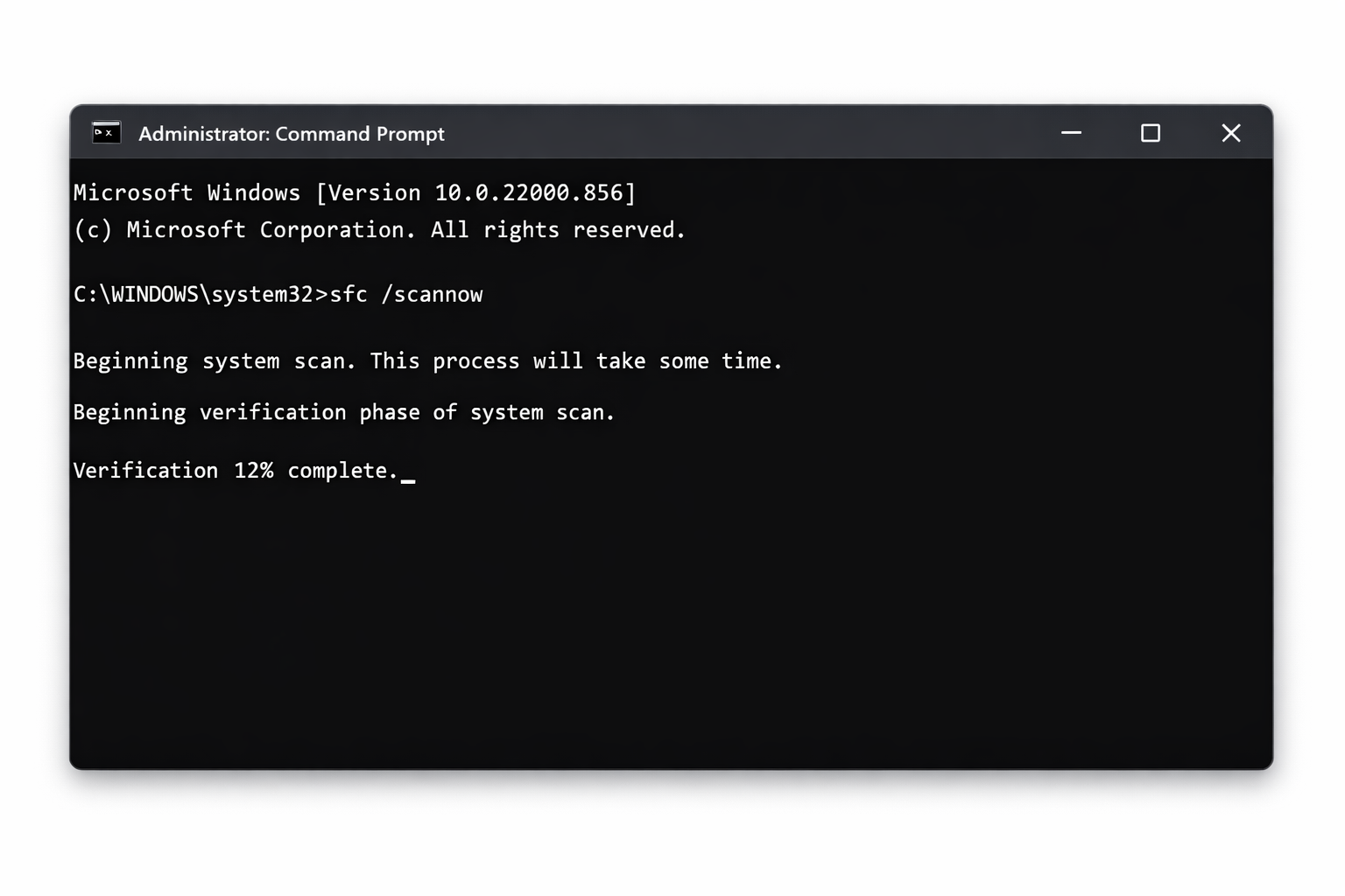 Elevated Command Prompt showing 