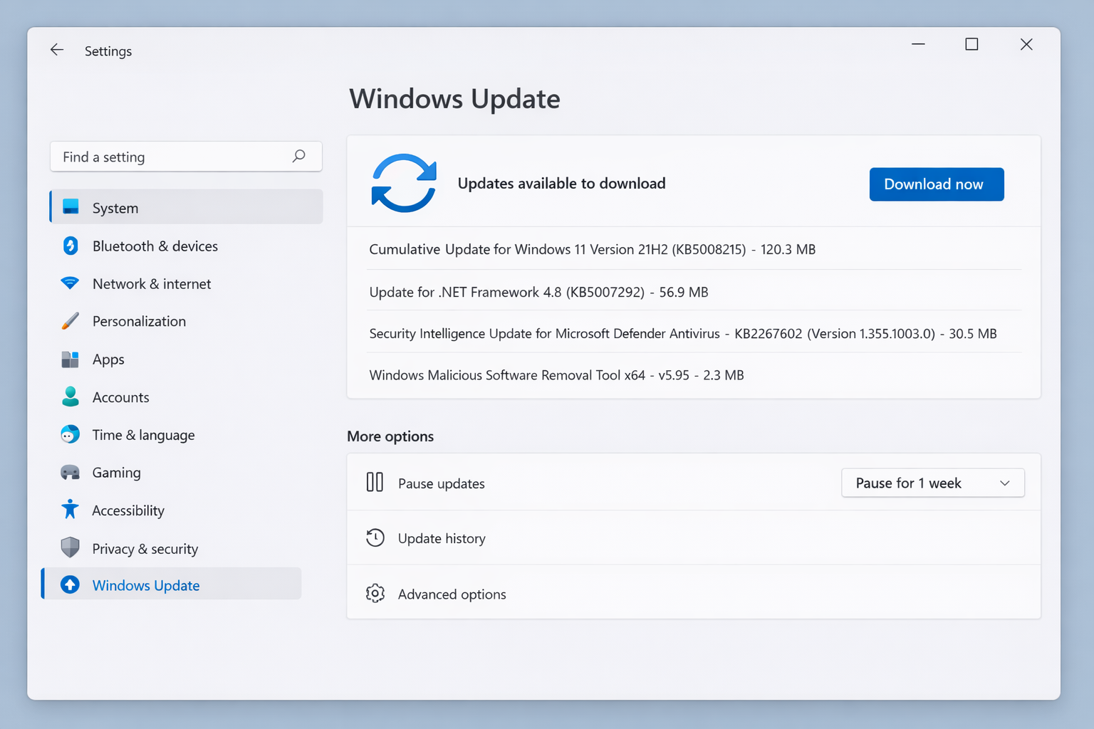 Windows 11 Settings/> Windows Update showing 