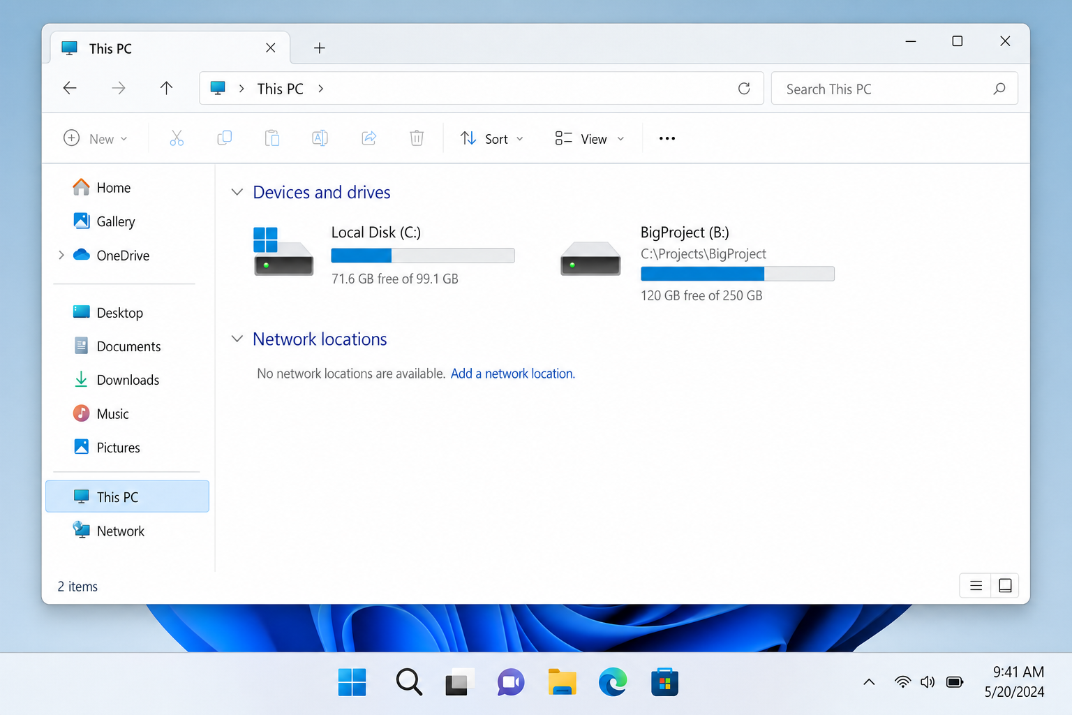 File Explorer "This PC" view showing the Visual Subst-mapped drive listed under Devices and drives