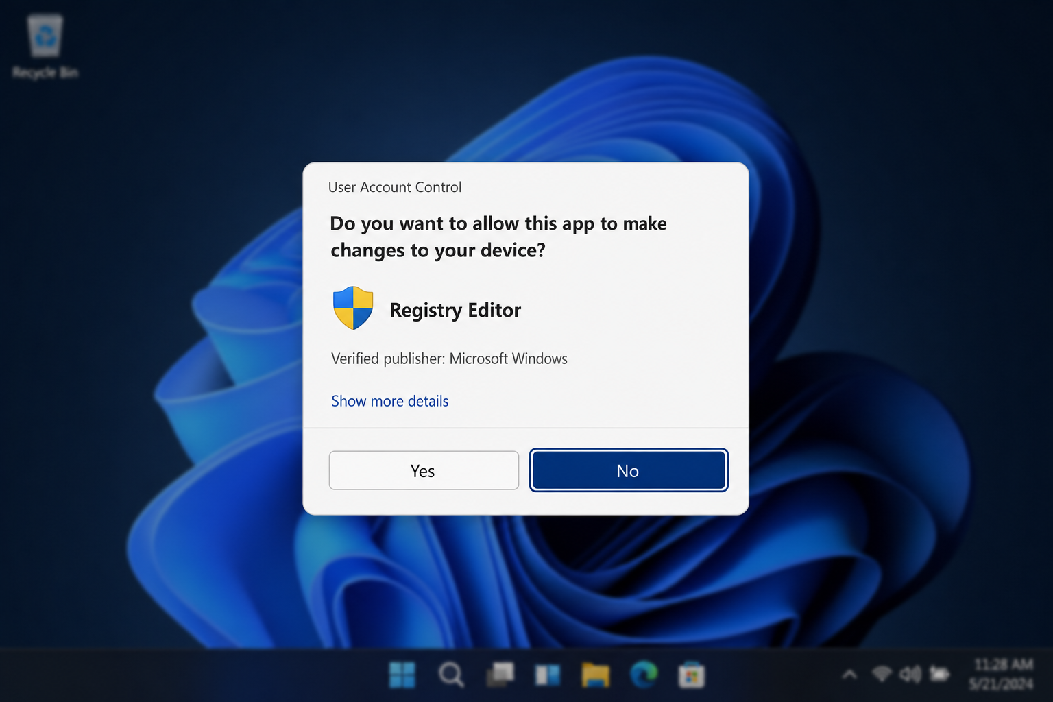 User Account Control dialog asking for permission to open Registry Editor