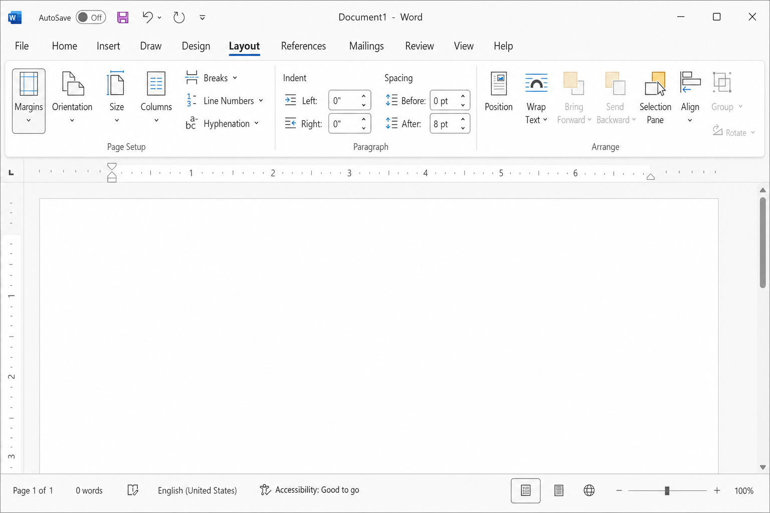 Microsoft 365 Word ribbon with the Layout tab selected and highlighted