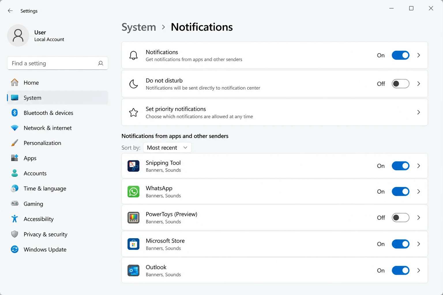 Settings/> System > Notifications panel showing the per-app notification list”/></figure>
<figure class=
