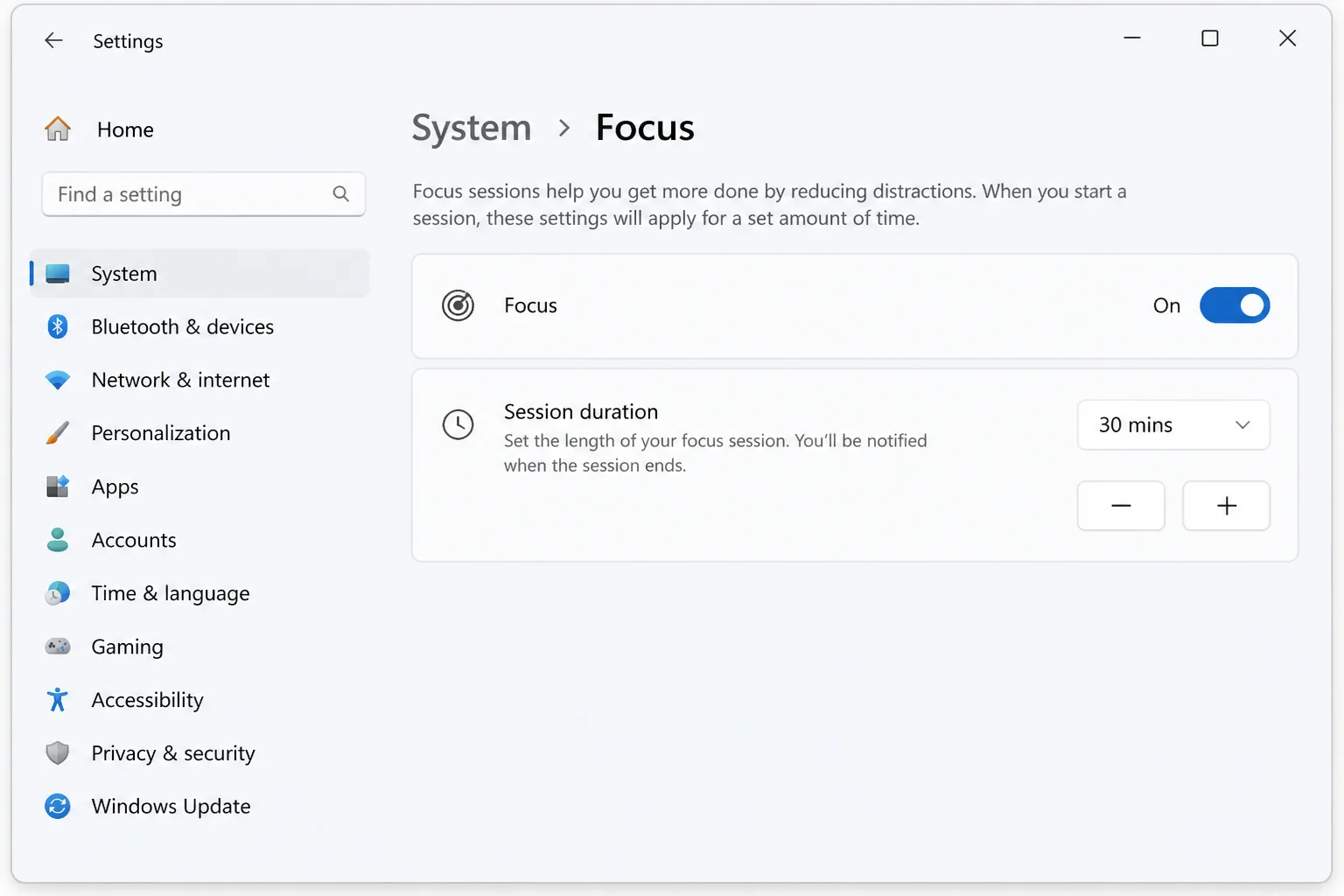Settings/> System > Focus panel showing the Focus or Do Not Disturb toggle”/></figure>



<h2 class=