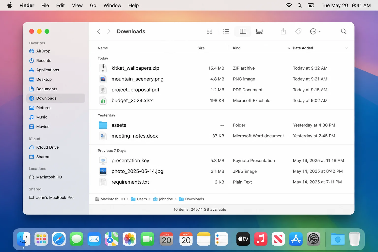 macOS Finder window showing a ZIP file in Downloads