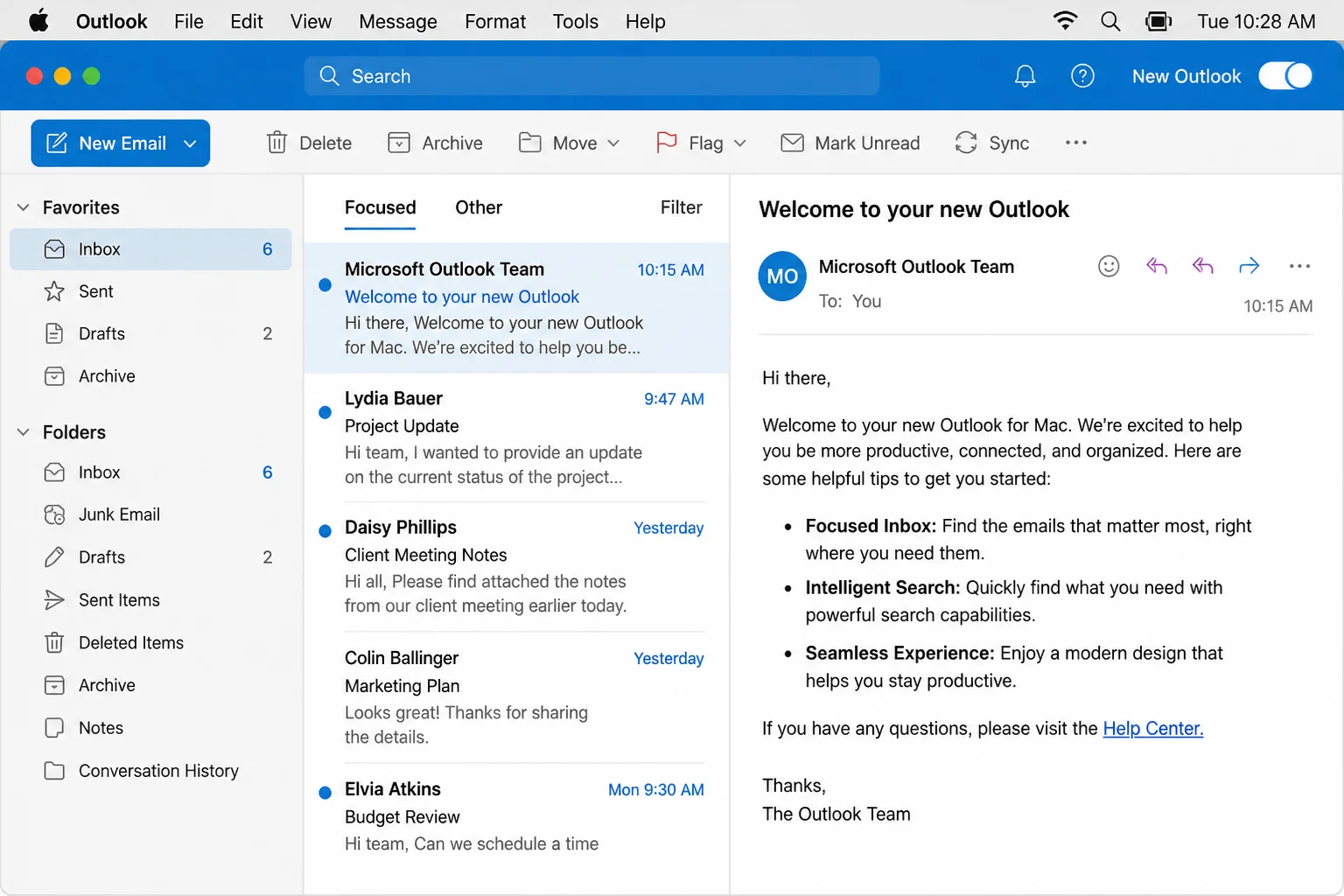 Top-right corner of Outlook showing the "New Outlook" toggle switch used to identify which version is currently running