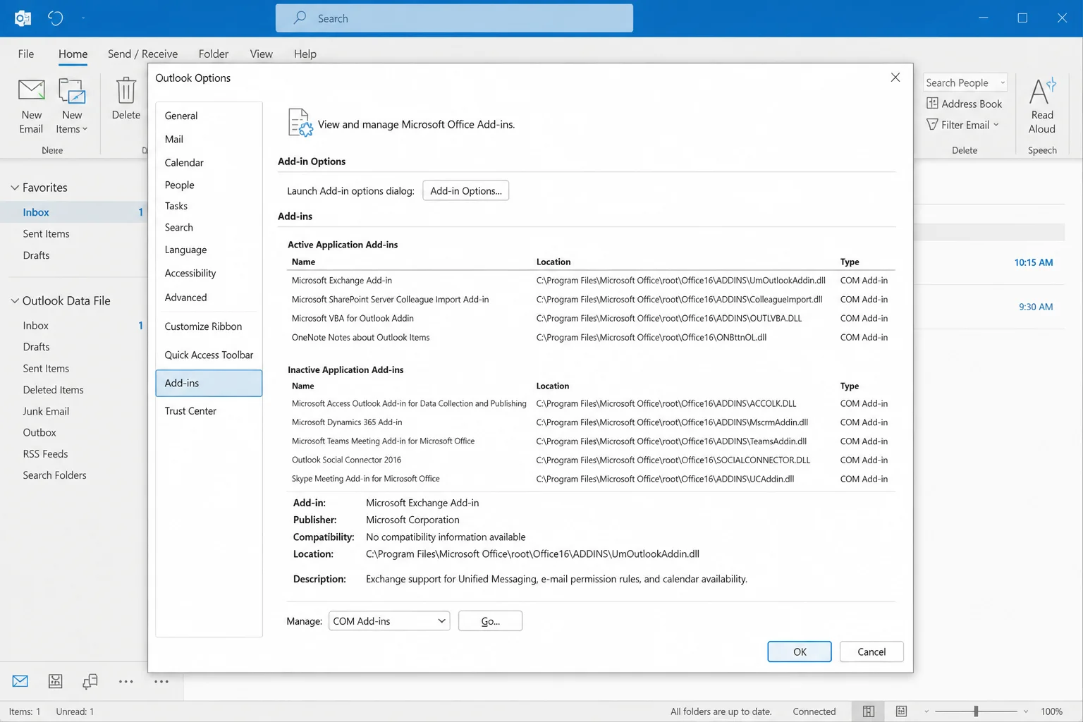 Classic Outlook's File &gt