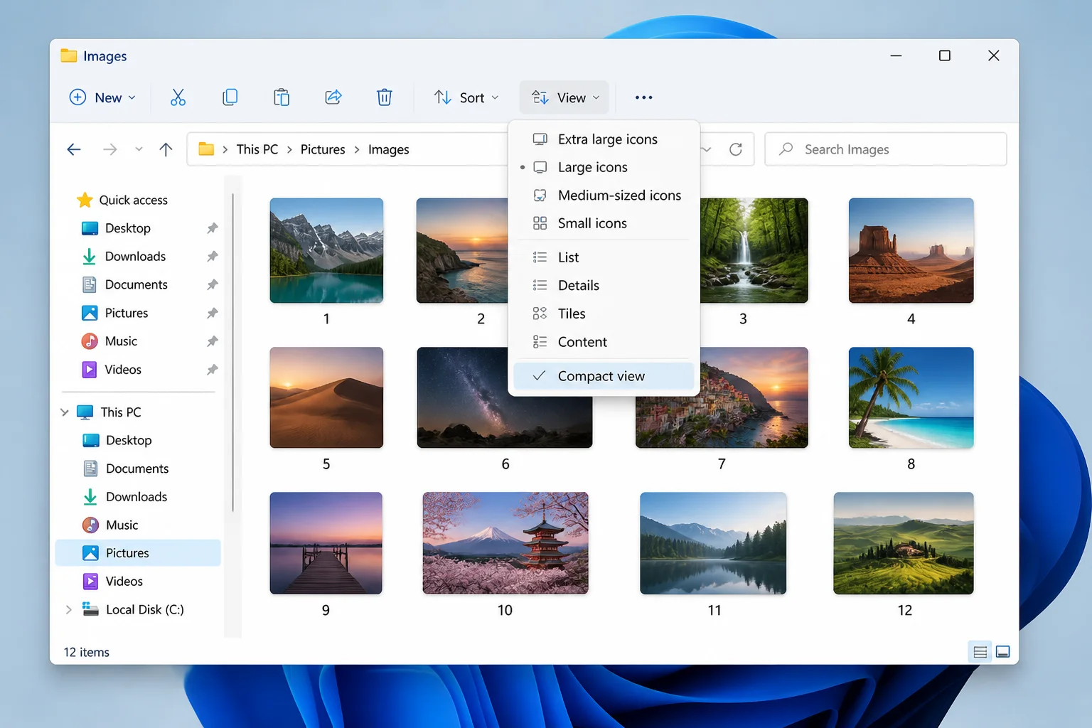 Windows 11 File Explorer showing an extensionless image with a generic icon beside a full Open with dialog