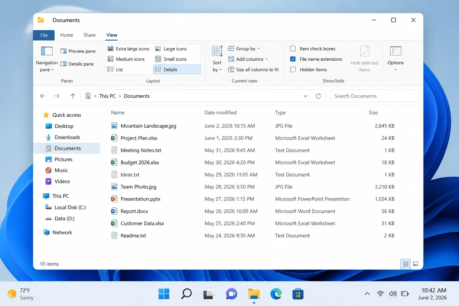 File Explorer showing filenames with visible .jpg, .txt, and .xlsx extensions