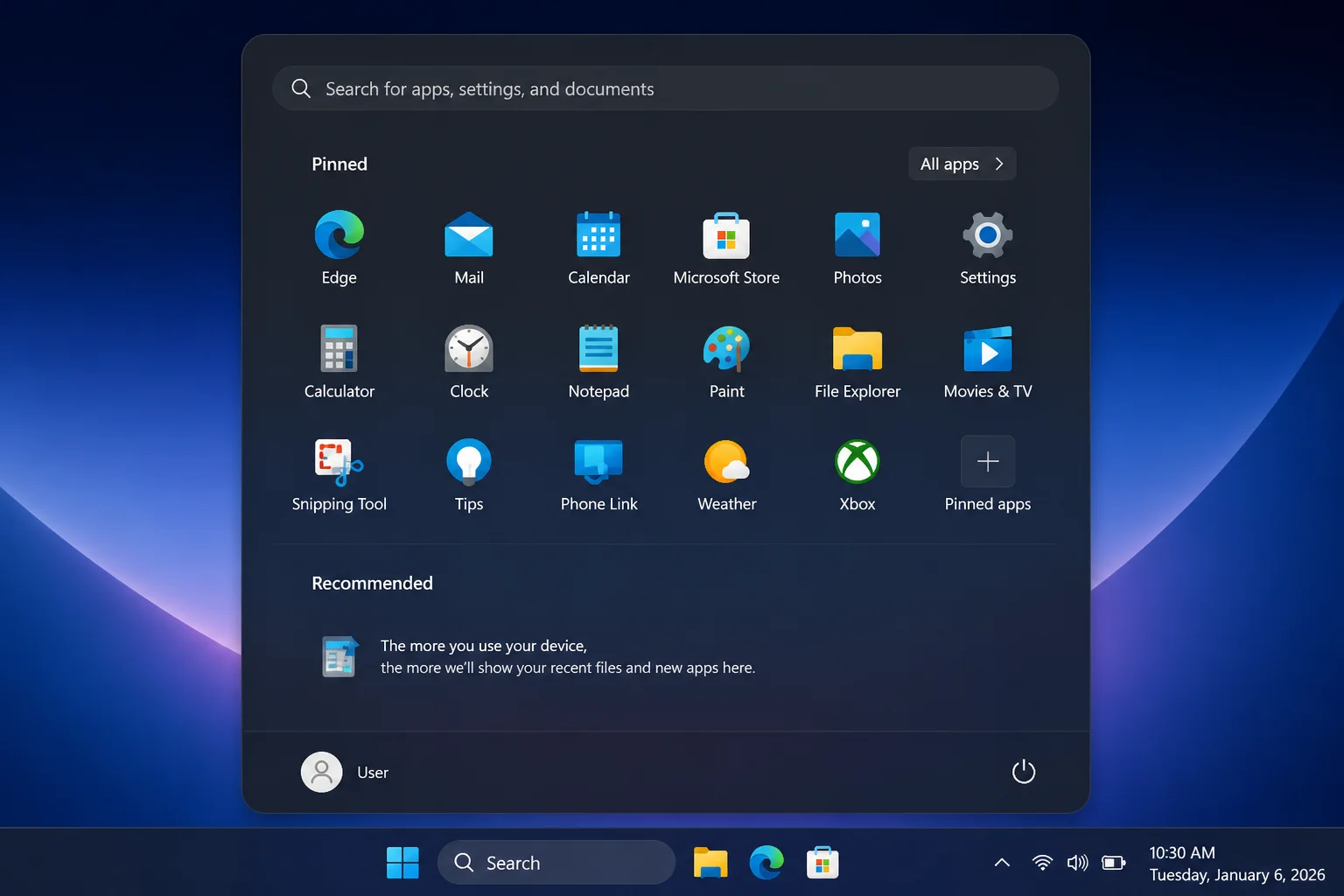 Windows 11 Start menu after installation with the pinned-app area highlighted and a note that an absent shortcut does not prove an app is uninstalled