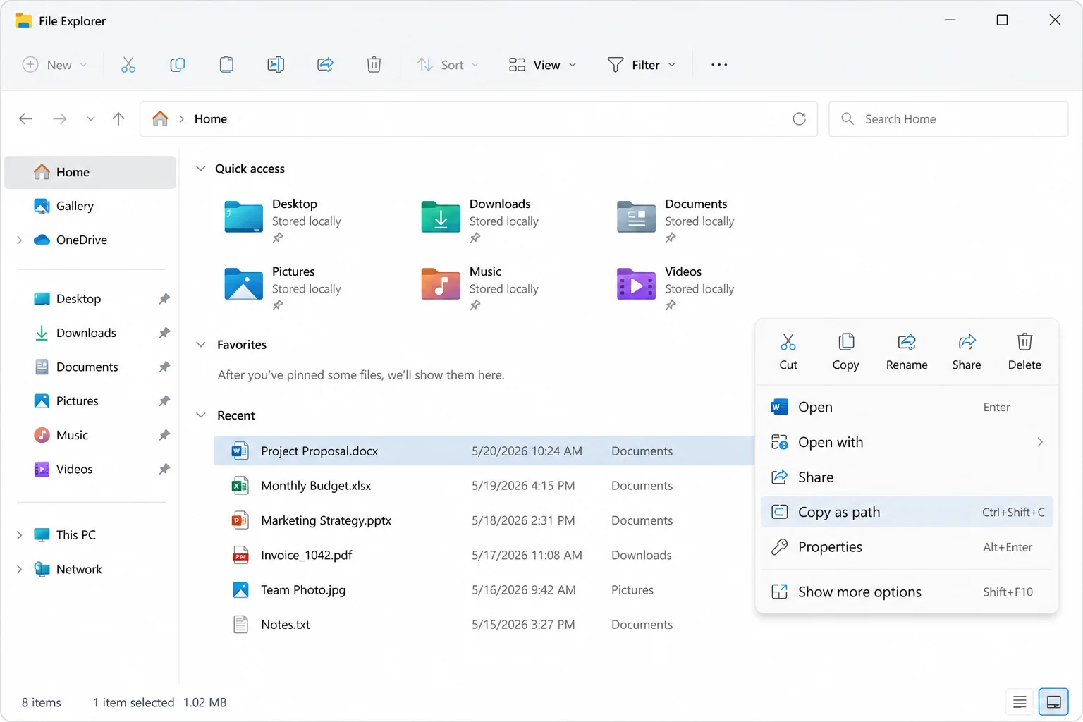 Windows 11 File Explorer context menu for selected files with Copy as path highlighted