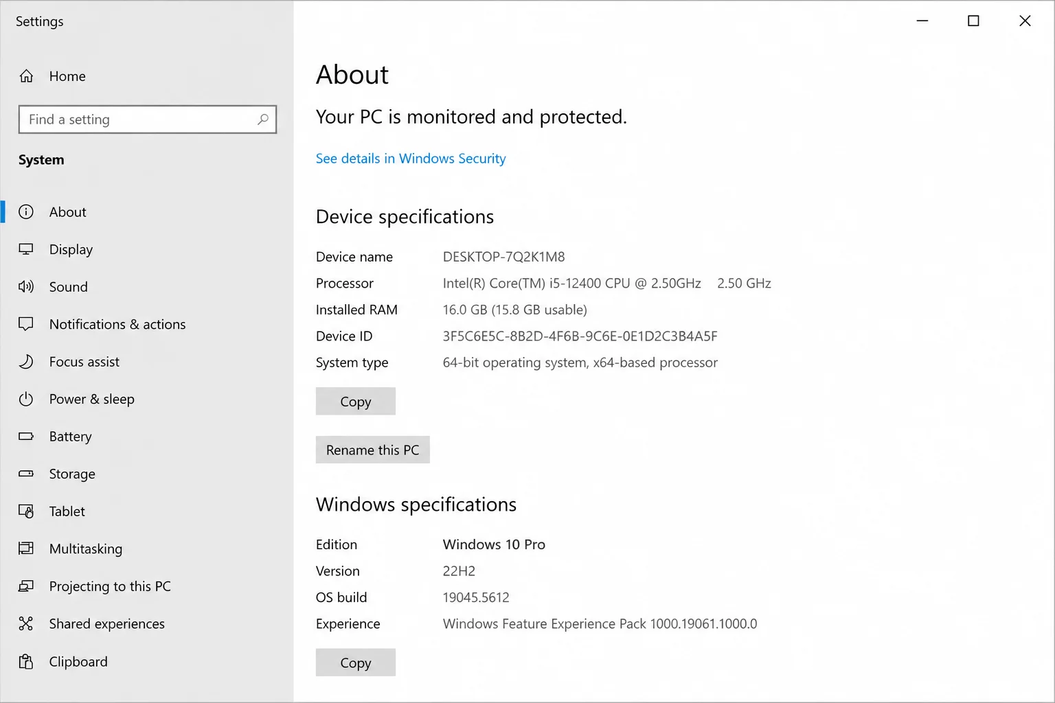 Windows About page with the Windows specifications section and Edition field visible