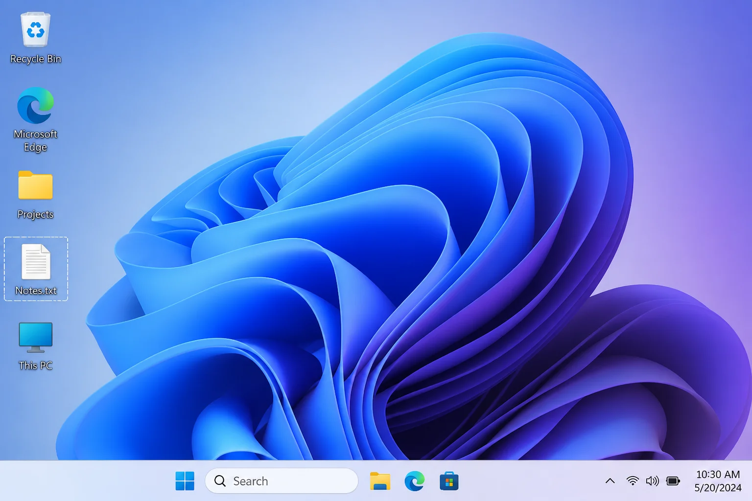Windows 11 desktop showing a desktop icon with a visible dotted or white focus rectangle border around it