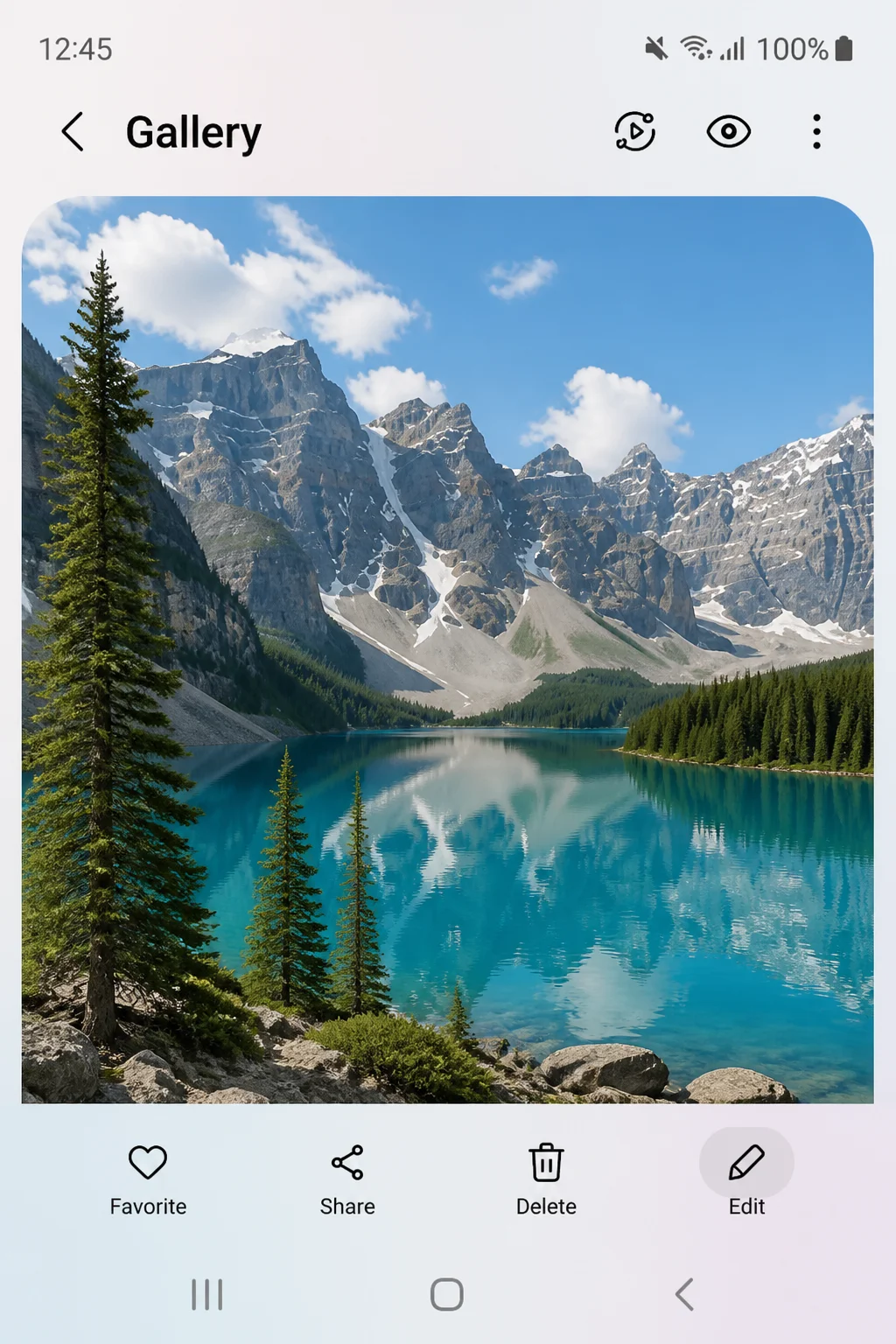 Android Gallery app with a photo open and the Edit pencil icon visible at the bottom of the screen