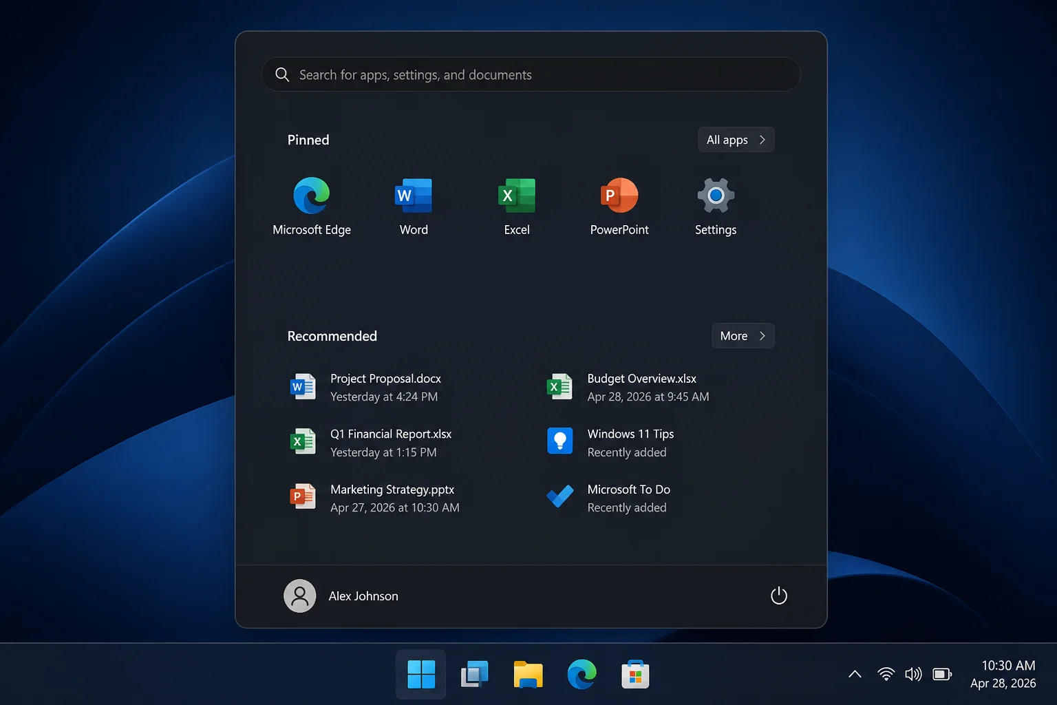 Windows 11 Start menu with the Settings app visible